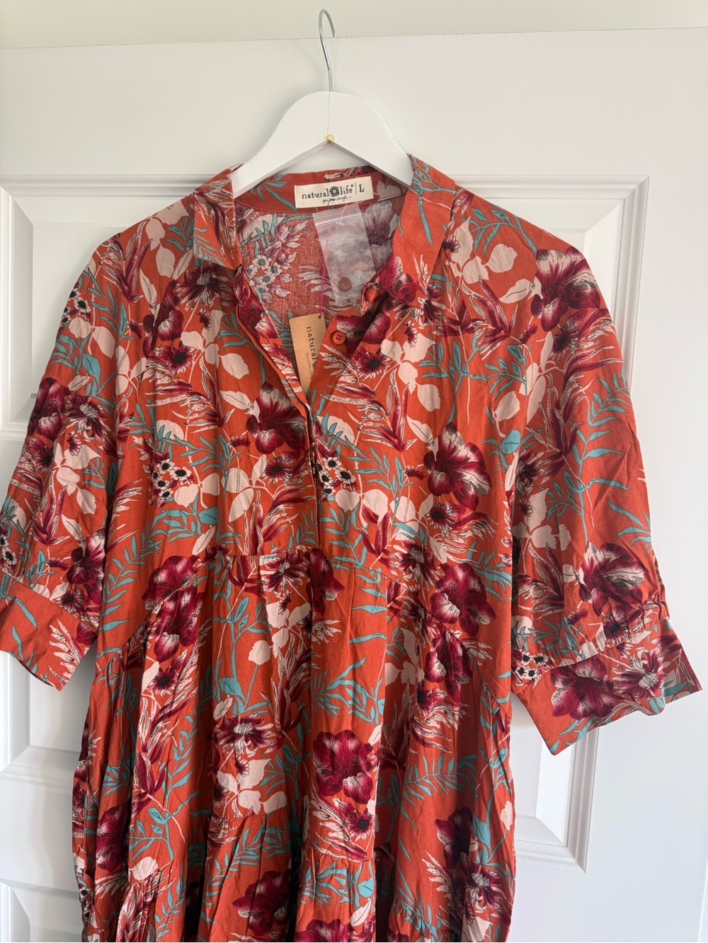 Natural Life Rebecca Midi Dress Orange Tropical Floral NWT L - Picture 4 of 14